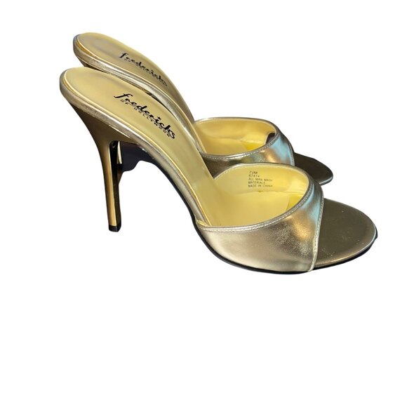 Fredericks of Hollywood Vintage 1990s Womens Mule Size 7.5 Gold Stiletto New - Picture 5 of 8